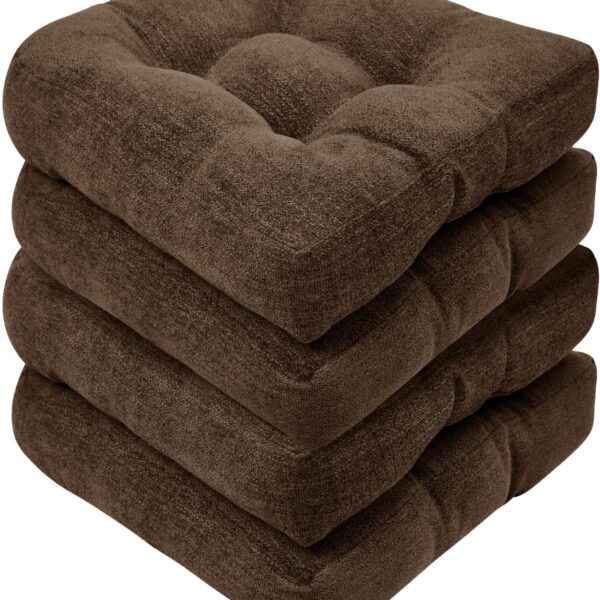 Basic Beyond Chair Cushions for Dining Chairs, Non-Slip Chair Pads, Thick Seat Cushions for Dining Room Chairs, Kitchen Chair Cushions Set of 4, 17" x 17" x 4", Brown