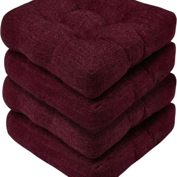 Basic Beyond Chair Cushions for Dining Chairs, Non-Slip Chair Pads, Thick Seat Cushions for Dining Room Chairs, Kitchen Chair Cushions Set of 4, 17" x 17" x 4", Burgundy