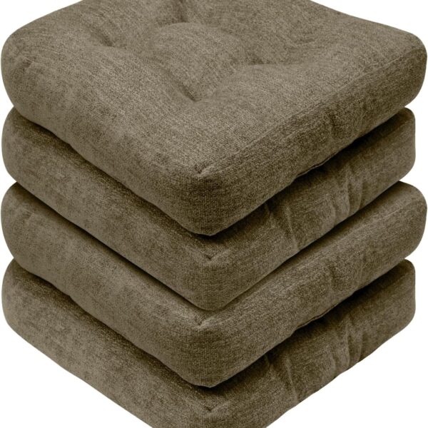 Basic Beyond Chair Cushions for Dining Chairs, Non-Slip Chair Pads, Thick Seat Cushions for Dining Room Chairs, Kitchen Chair Cushions Set of 4, 17" x 17" x 4", Coffee