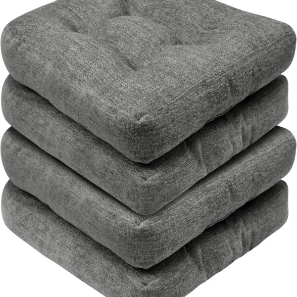 Basic Beyond Chair Cushions for Dining Chairs, Non-Slip Chair Pads, Thick Seat Cushions for Dining Room Chairs, Kitchen Chair Cushions Set of 4, 17" x 17" x 4", Dark Grey