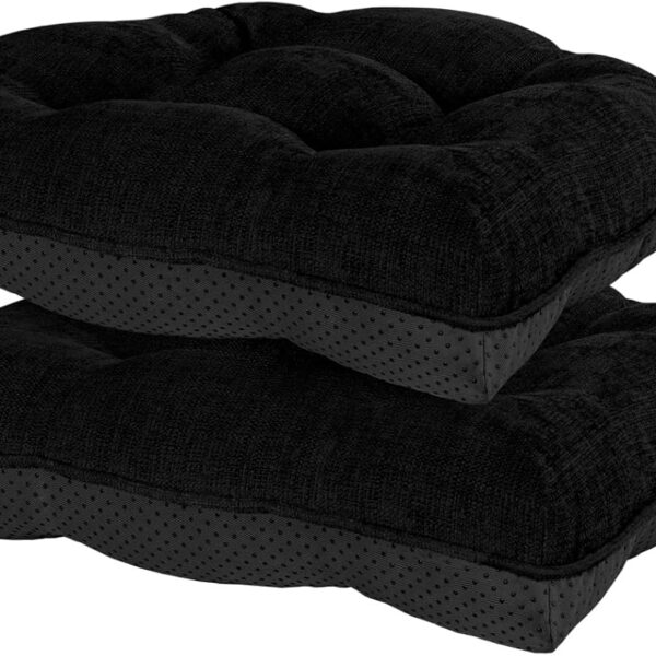 HARBOREST Chair Cushions for Dining Chairs Set of 2 - Chenille Tufted Kitchen Chair Cushions with Ties and Non-Slip Bottom, Foam Chair Pads for Dining Chairs, 17" x 17", Black