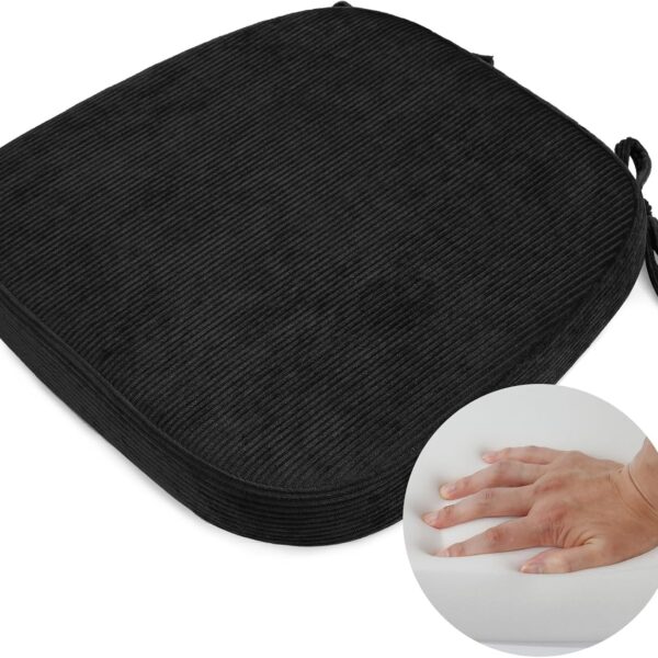 2.5" Thick Chair Cushions for Dining Chair, Corduroy High Density Foam Kitchen Chair Pads, U Shaped Indoor Seat Cushions with Ties & Non-Slip Backing, Washable Cover, 17''x16.5'', Black