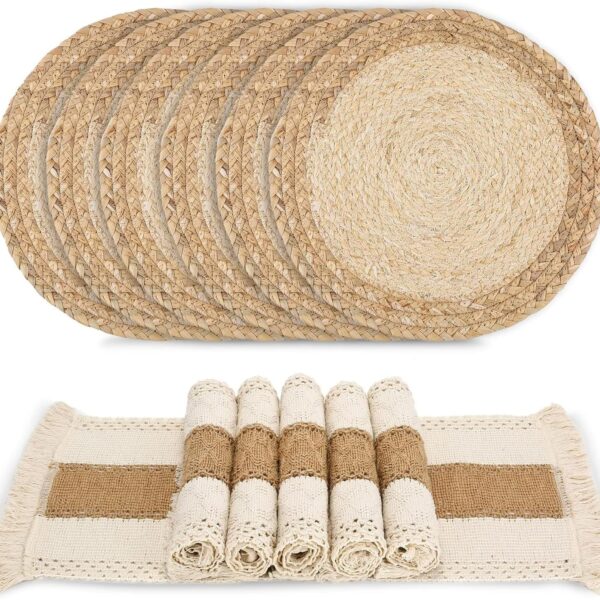 Placemats Set of 6 with 6 PCs Round Placemats and 6 PCs Table Mats