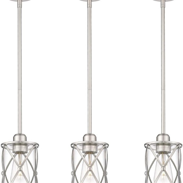 Brushed Nickel Pendant Lights Kitchen Island 3 Pack, Glass Kitchen Pendant Lighting Over Island with Rod, Modern Mini Hanging Light for Kitchen Sink Dining Room, CH9176BN-3PK