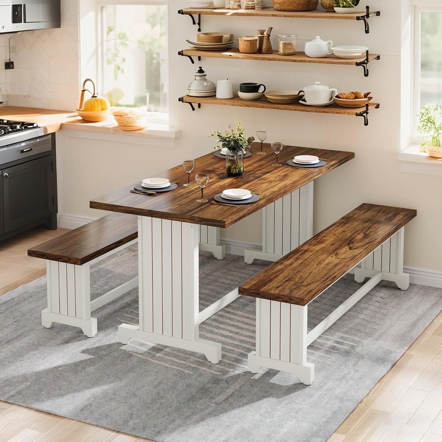 Tribesigns Farmhouse 47" Small Apartment Dining Table Set: Cozy, Co…