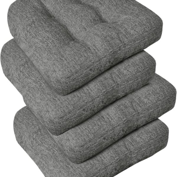 downluxe Chair Cushions for Dining Chairs 4 Pack, Tufted Indoor Chair Pads with Non-Slip Bottom, U-Shaped Kitchen Chair Cushions, 18"x18"x4", Dark Grey