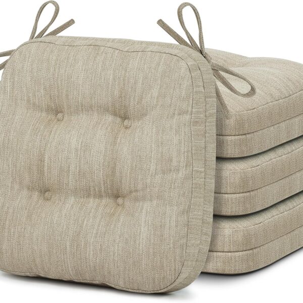 Dining Chair Cushions Set of 4, Dual-Layer Memory Foam Kitchen Chair Cushions, Patented Design Seat Pads with Ties, 16.5 x 16.5 x 3.5in, 4 Pack, Beige