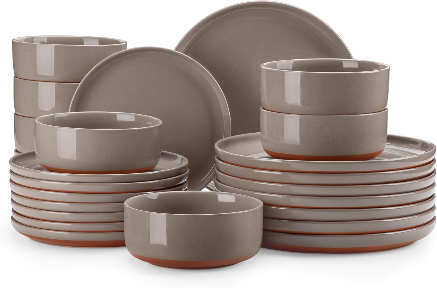 Full 24 piece stoneware dinnerware set from the MALACASA TARA collection in a warm brown clay finish.