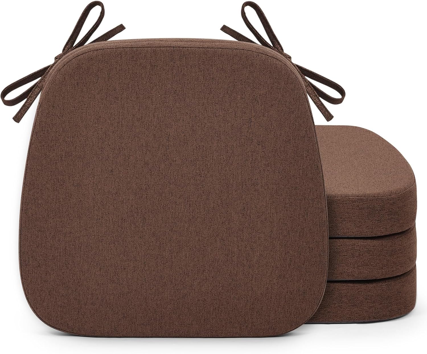 Dining Chair Cushions Set of 4, Non-Slip Kitchen Chair Cushions with Detachable Straps and Machine Washable Cover, 4 Pack, 17x16x2in, Brown