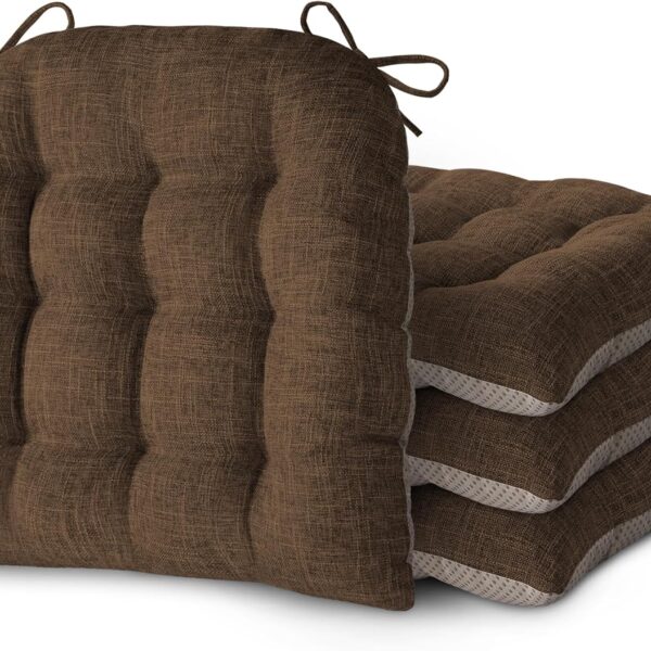 Chair Cushions for Dining Chairs Set of 4 18x16.5x3ins Brown
