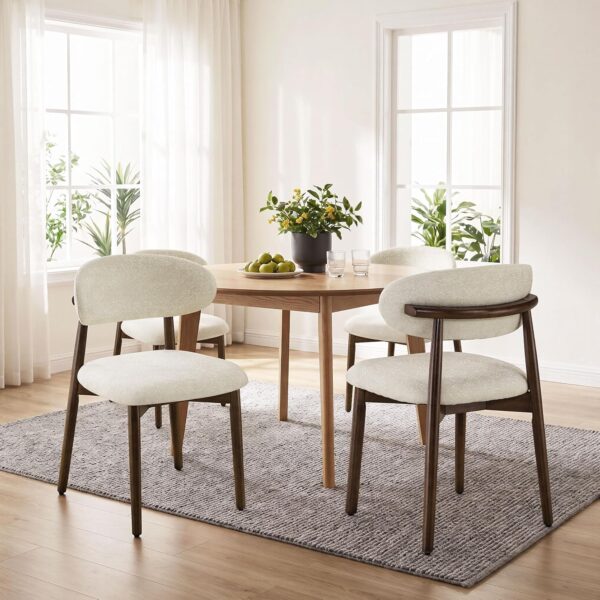 Farmhouse Dining Chairs Set of 4, Mid Century Modern Dining Room Chairs, Chenille Upholstered Kitchen Kitchen Chairs for Living Room Restaurant Cafe, Dark Walnut/Beige (Sparkle)