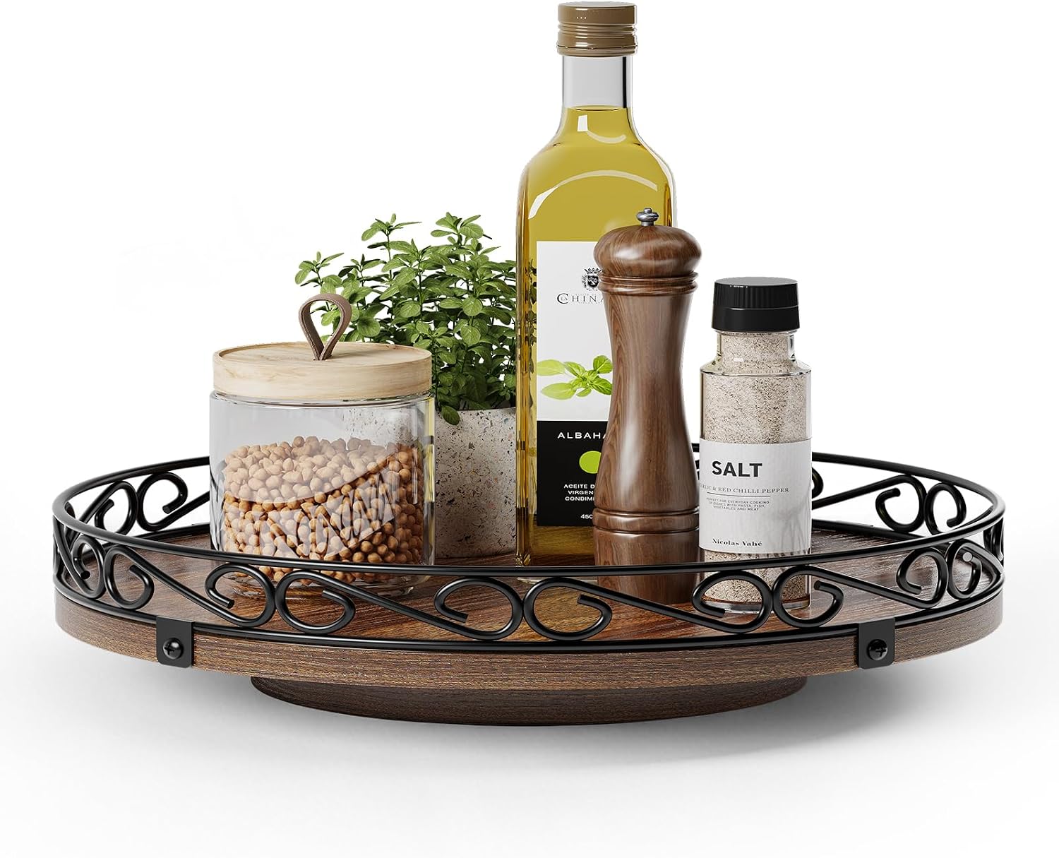 12" Lazy Susan Turntable Organizer for Table Top, Wood Lazy Susan Cabinet