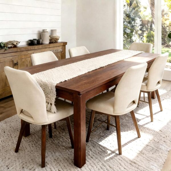 Dining Table for 6, Farmhouse Rectangular Kitchen Table, Walnut Wood