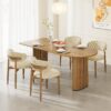 Wooden Dining Chairs Set of 4,Farmhouse Kitchen Chairs with Curved Back,Modern Fabric Upholstered Chairs for Dining Room,Beige