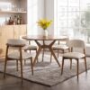 Farmhouse Dining Chairs Set of 8, Mid Century Modern Wooden Velvet Fabric Upholstered Kitchen Chairs with Curve Back, Dining Room Chairs for Living Room Restaurant Cafe with Brown Legs, Warm Gray