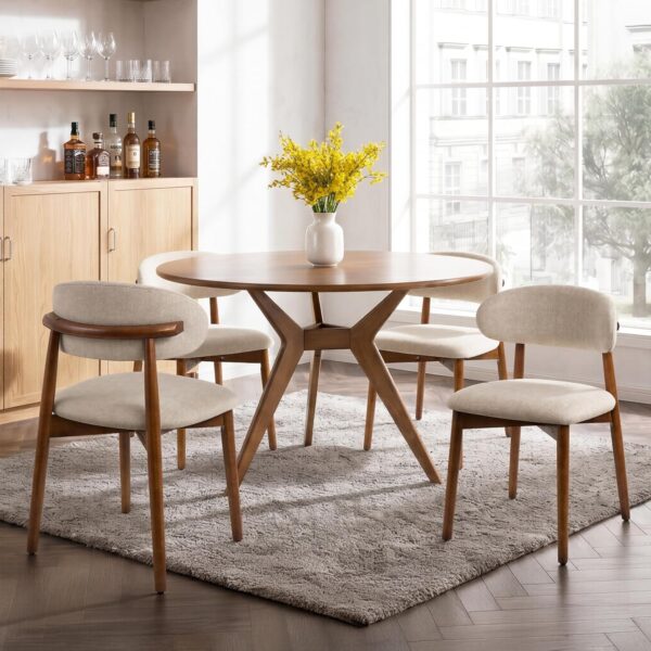 Farmhouse Dining Chairs Set of 8, Mid Century Modern Wooden Velvet Fabric Upholstered Kitchen Chairs with Curve Back, Dining Room Chairs for Living Room Restaurant Cafe with Brown Legs, Warm Gray