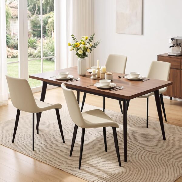 Modern Dining Chairs Set of 4, PU Leather Dining Room Chairs, Upholstered Kitchen Chairs with Ergonomic Backrest & Sturdy Metal Legs, Perfect for Dining Room, Restaurant, Beige