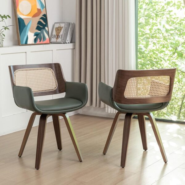 Rattan Dining Chairs with Arms, Swivel Dining Chairs with Walnut Finish