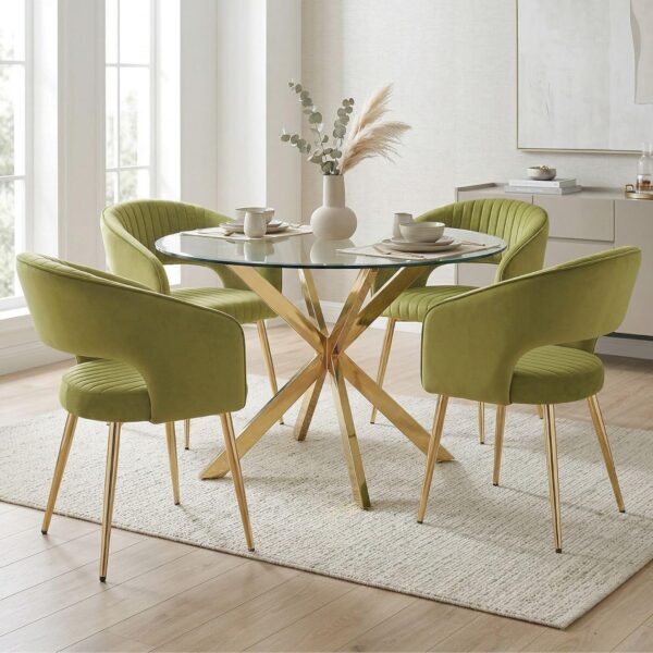 Green Velvet Set of 4 Modern Kitchen Dining Chairs Gold Legs