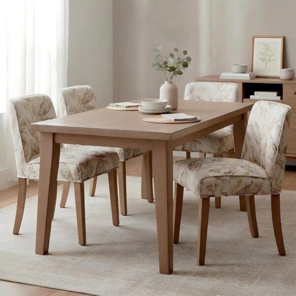 Mid-Century Dining Chairs Set of 4, Linen Fabric Floral Pattern Kitchen Chairs with Walnut Wood Leg Cushioned Back Modern Rustic Side Chairs for Living Room/Kitchen/Dining/Restaurant