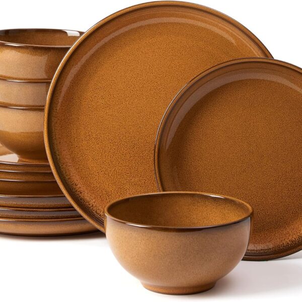 Stoneware Dinnerware Sets for 4, 12pcs Plates and Bowls Sets Dishes