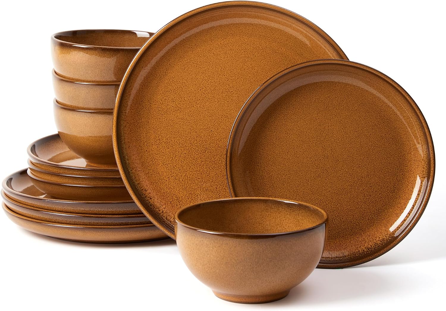 Stoneware Dinnerware Sets for 4, 12pcs Plates and Bowls Sets Dishes