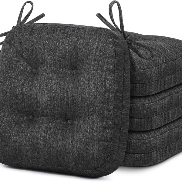 Dining Chair Cushions Set of 4, Dual-Layer Memory Foam Kitchen Chair Cushions, Patented Design Seat Pads with Ties, 16.5 x 16.5 x 3.5in, 4 Pack, Charcoal