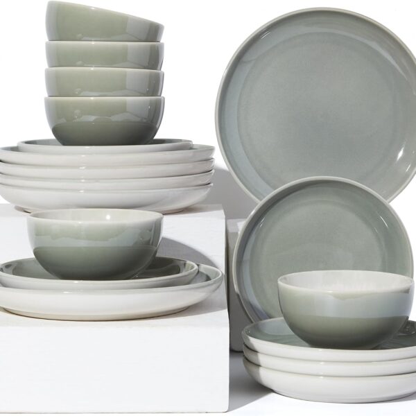 Pokini 18 Piece Stoneware Dinnerware Set: Durable Reactive Glaze
