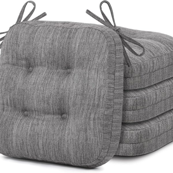 Kitchen Chair Cushions Set of 4, Dual-Layer Memory Foam Dining Chair Cushions, Patented Design Seat Pads with Ties, 16.5 x 16.5 x 3.5in, 4 Pack, Grey