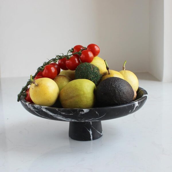 Natural Black Marble Fruit Bowl for Kitchen Counter 10.2", Large Decorative Bowl Pedestal for Home Decor, Fruits Holder For Dining Table - Kitchen Organization