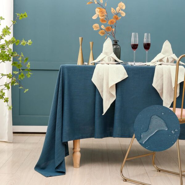 Square Tablecloth, Blue Table Cloth for Square or Round Tables, Waterproof Spillproof Washable Tablecloth, Linen Dining Table Cover for Wedding, Party, Farmhouse - 54'' x 54'', Blue
