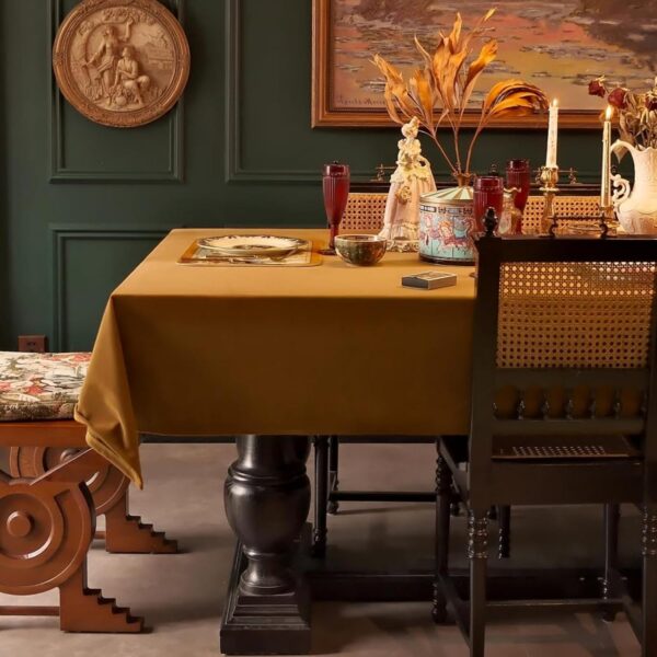 Fall Square Tablecloth 54 x 54 Inch, Table Cloth for Small Square or Round Tables, Heavy Duty Washable Fabric Table Clothes for Thanksgiving, Holiday Party, Dinner, Wedding - Caramel