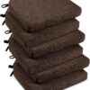 downluxe Indoor Chair Cushions for Dining Chairs, Soft and Comfortable Textured Foam Kitchen Chair Pads with Ties and Non-Slip Backing, 16" x 16" x 2", Brown, 6 Pack