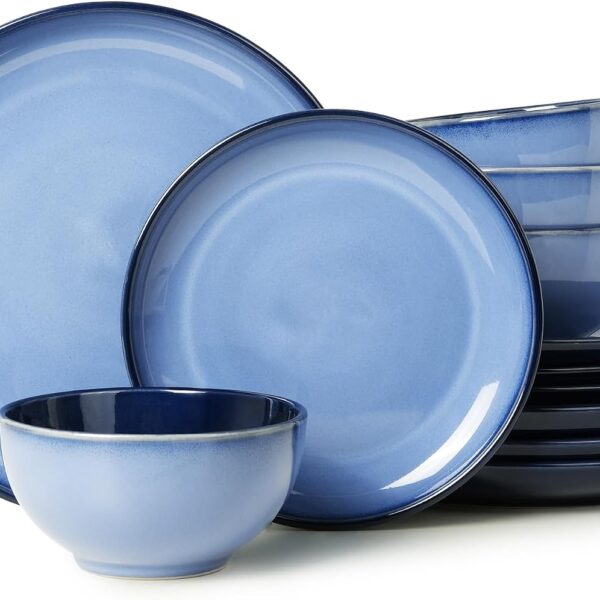 Pokini 12-Piece Reactive Glaze Dinnerware Set: Rustic Elegance