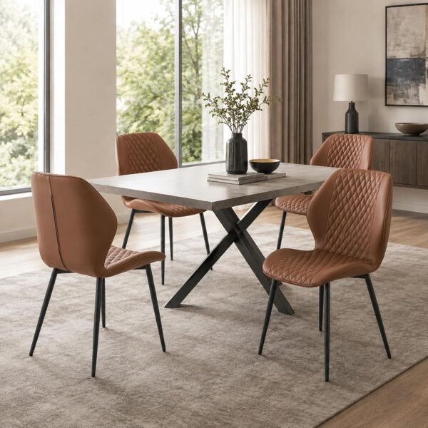 Dining Chairs Set of 4 Modern PU Leather, Upholstered Kitchen Chairs, Brown