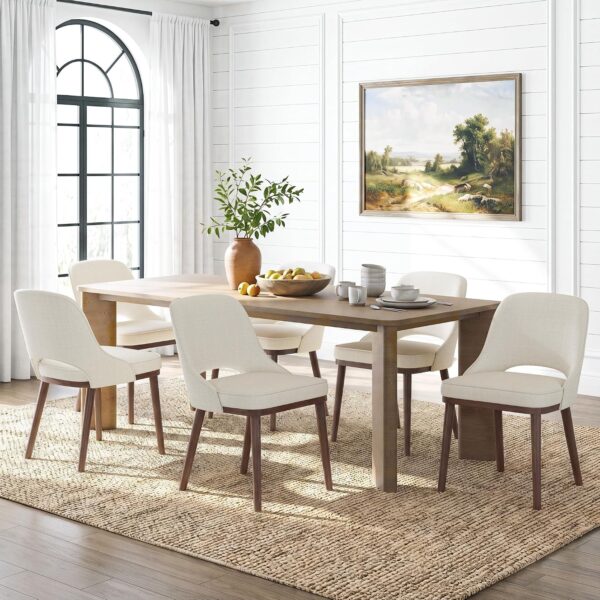 MALOL Wooden Dining Chairs Set of 6, Modern Fabric Upholstered Dining Room Chair, Kitchen Side Chairs, Farmhouse Armless Dinner Chair with Open Back for Kitchen, Beige