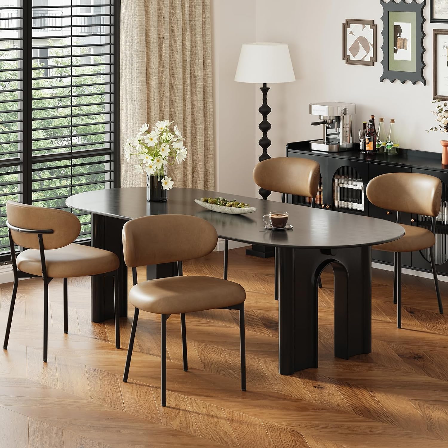MALOL Dining Chairs Set of 4, Modern Faux Leather Dining Room Chairs, Brown