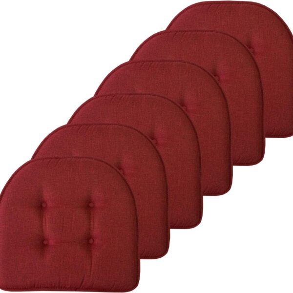 Sweet Home Collection Chair Cushion Memory Foam Pads Tufted Slip Non Skid Rubber Back U-Shaped 17" x 16" Seat Cover, 6 Pack, Wine Burgundy