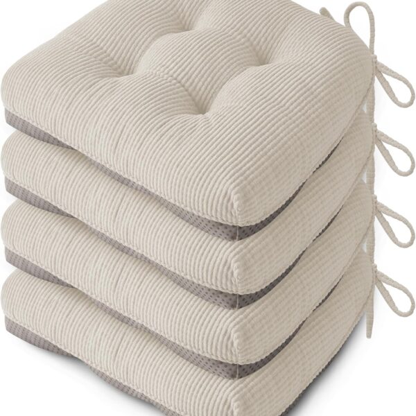 Anti Slip Kitchen Chair Cushions Set of 4 18"X16.5"X3" Beige