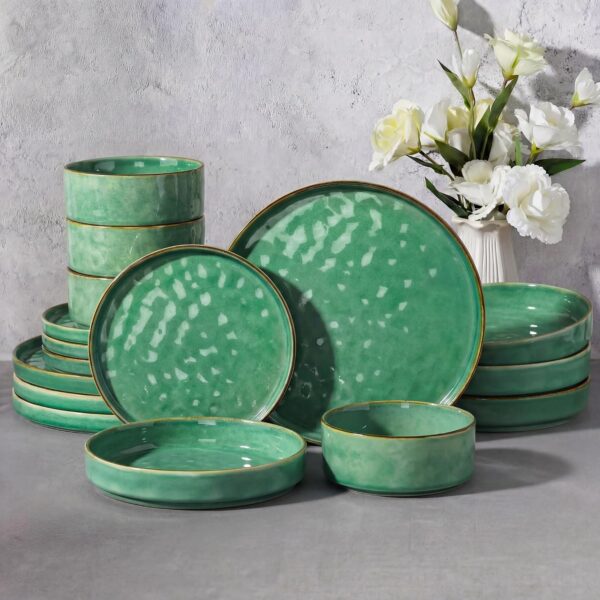 E-far 16-Piece Green Stoneware Dinnerware Set: Durable & Chic