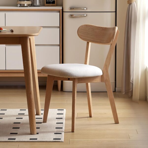100% Solid Wood Upholstered Dining Chairs, Mid Century Modern Oak Dining Chairs with Curved Back Design with Butterfly Wing Shape for Kitchen, Dining Room, Restaurant (1PK, Log Color-Beige Cushion)