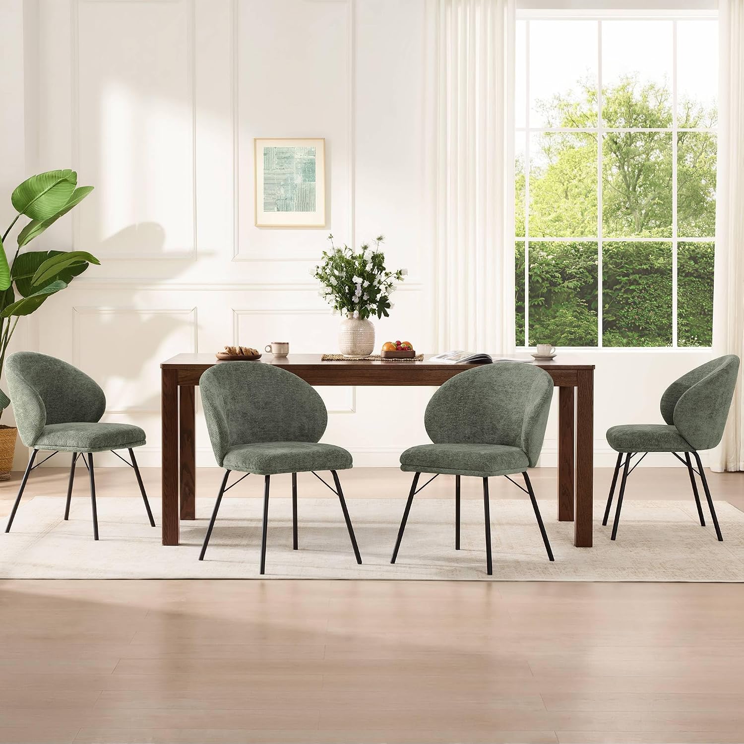 4 Comfortable Chenille Dining Chairs with Lumbar Support