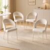 Beige Dining Chairs Set of 4, Upholstered, Metal Legs
