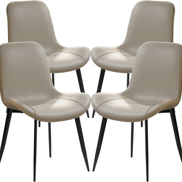 4 Pieces Dining Room Chairs Set of 4 Mid-Century Modern Dining Chairs, PU Leather Upholstered Kitchen Chair with Metal Legs, Side Chair for Kitchen, Bedroom