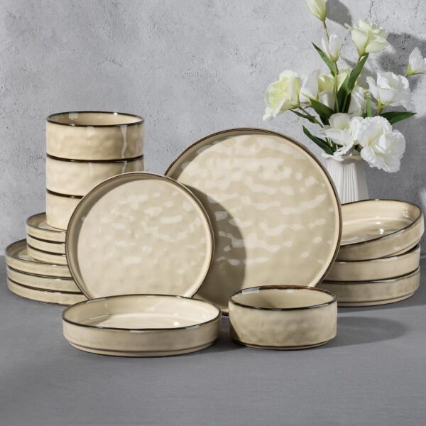 E-far 16-piece stoneware dinnerware set: Ripple Design Khaki