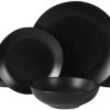 Gibson Home Bethel 18 Piece Plates and Bowls Ceramic Stoneware Organic Shape Dinnerware Set (Service for 6) - Matte Black