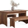 LITTLE TREE 55" Dining Table with 2 Benches, Dining Table Set for 4-6 People, Farmhouse Kitchen Table with Bench, Dining Room Table Set