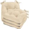 Cozyide Chair Cushions for Dining Chairs, 17" x 17" Non-Slip Kitchen Chair Pads with Adjustable Ties, Indoor Chair Cushions for Dining Room, Ivory (Pack of 4)