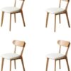 100% Solid Wood Upholstered Dining Chairs, Mid Century Modern Oak Dining Chairs with Curved Back Design with Butterfly Wing Shape for Kitchen, Dining Room, Restaurant (4PK, Log Color-Beige Cushion)