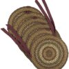 VHC Brands Tea Cabin Rustic Jute Green Textured Striped Round Kitchen Chair Pad Set of 6 15"